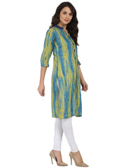 Green printed 3/4th sleeve cotton kurta