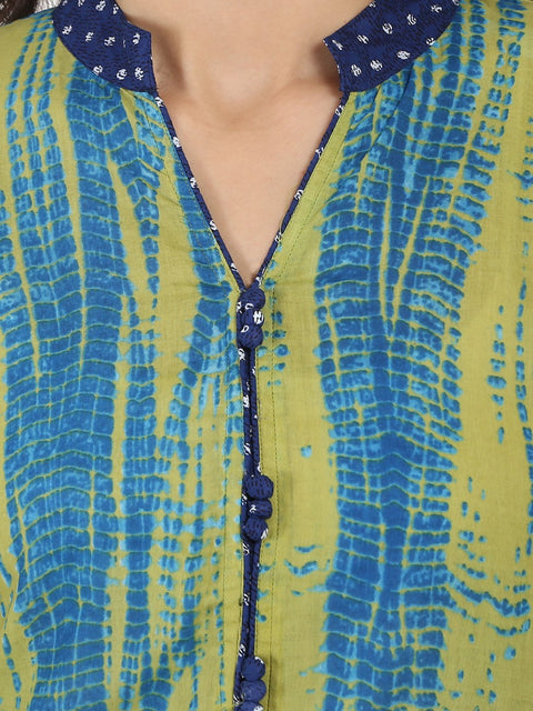 Green printed 3/4th sleeve cotton kurta