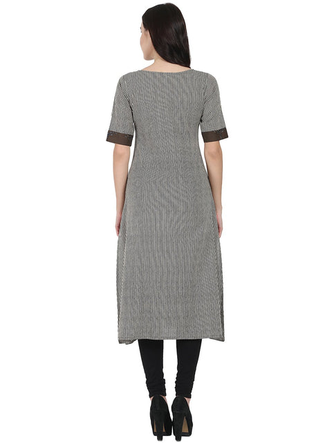 Brown printed half sleeve cotton A-line kurta with yoke design