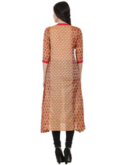 Gold printed 3/4th sleeve Chandri A-line kurta