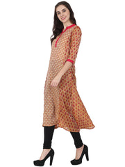 Gold printed 3/4th sleeve Chandri A-line kurta