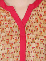 Gold printed 3/4th sleeve Chandri A-line kurta