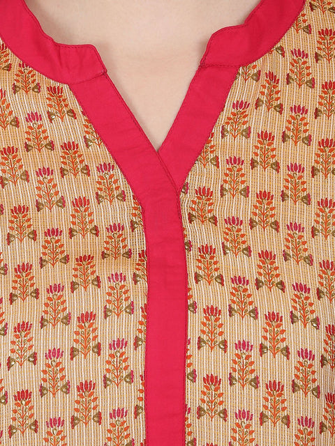 Gold printed 3/4th sleeve Chandri A-line kurta