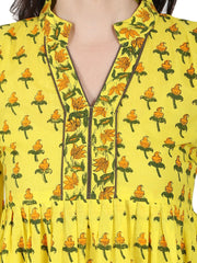 Yellow printed half sleeve cotton Anarkali kurta