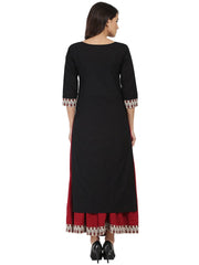 Black 3/4th Sleeve cotton kurta with Maroon flared skirt