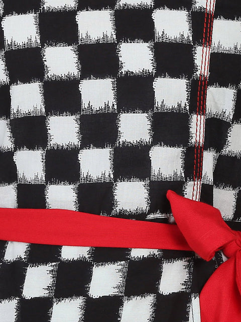 Black printed 3/4th sleeve cotton A-line kurta