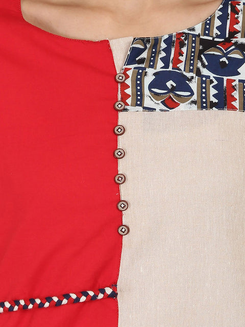 Off white 3/4th sleeve south cotton chemary straight kurta with designed yoke