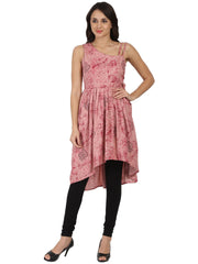 Off-white printed sleevless Rayon Anarkali kurta