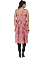 Off-white printed sleevless Rayon Anarkali kurta