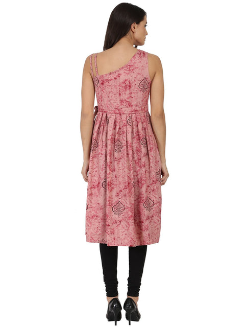 Off-white printed sleevless Rayon Anarkali kurta