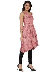 Off-white printed sleevless Rayon Anarkali kurta