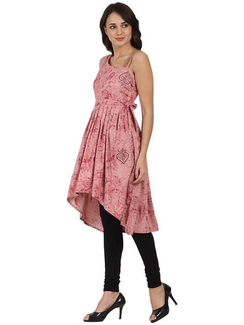 Off-white printed sleevless Rayon Anarkali kurta