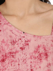 Off-white printed sleevless Rayon Anarkali kurta