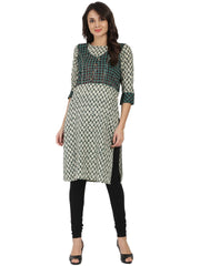 Green printed 3/4th sleeve cotton kurta
