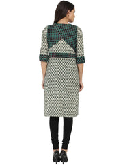 Green printed 3/4th sleeve cotton kurta