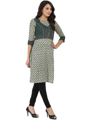 Green printed 3/4th sleeve cotton kurta