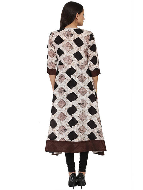 Black printed 3/4th sleeve cotton slub Angrakha kurta