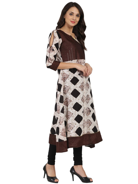 Black printed 3/4th sleeve cotton slub Angrakha kurta