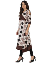 Black printed 3/4th sleeve cotton slub Angrakha kurta