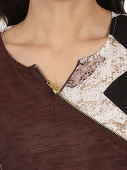 Black printed 3/4th sleeve cotton slub Angrakha kurta