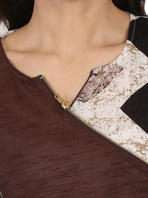 Black printed 3/4th sleeve cotton slub Angrakha kurta