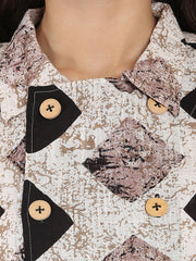 Black printed sleeveless cotton A-line kurta