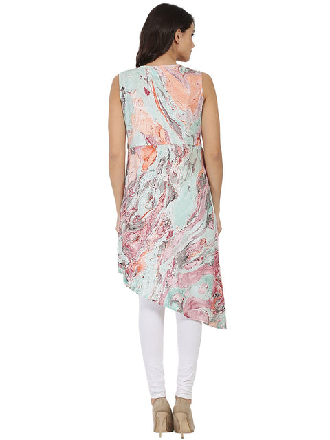 Multi printed 3/4th sleeve cotton marble  kurta with yoke design