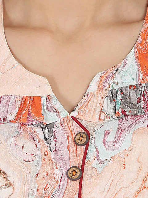 Multi printed 3/4th sleeve cotton marble  kurta with yoke design