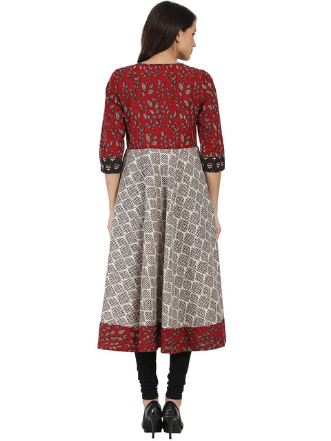 Black printed 3/4th sleeve double layer cotton Anarkali kurta