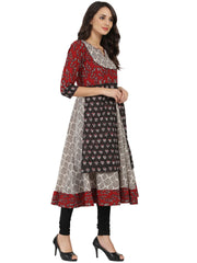 Black printed 3/4th sleeve double layer cotton Anarkali kurta