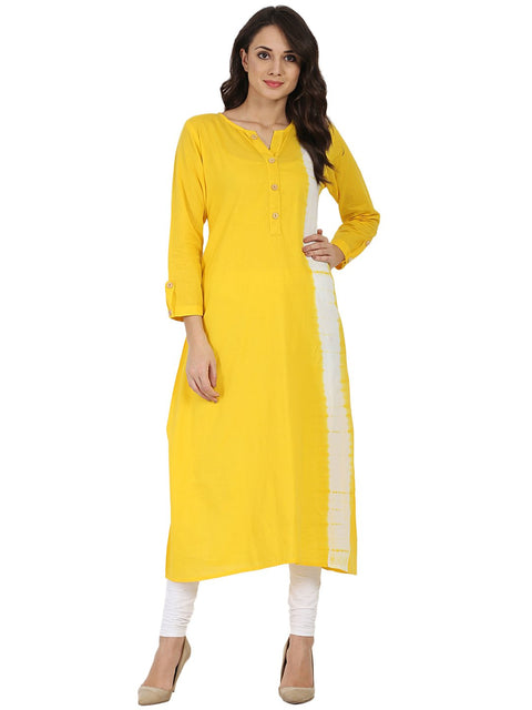Yellow tie dye 3/4th sleeve cotton A-line kurta