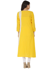 Yellow tie dye 3/4th sleeve cotton A-line kurta