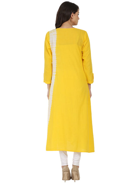 Yellow tie dye 3/4th sleeve cotton A-line kurta