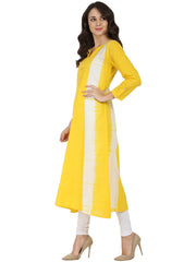 Yellow tie dye 3/4th sleeve cotton A-line kurta