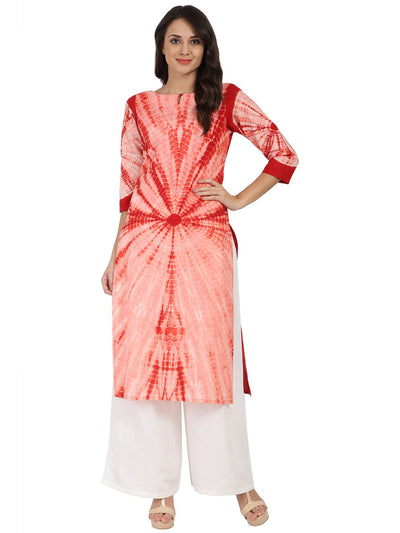 Peach tie Dye 3/4th sleeve cotton Kurta