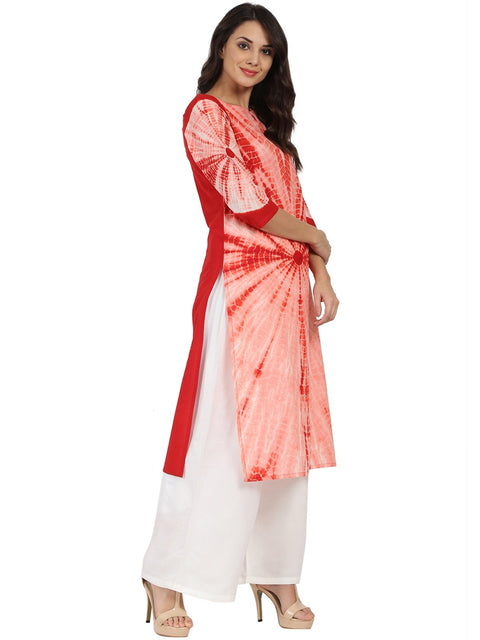Peach tie Dye 3/4th sleeve cotton Kurta