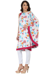 White printed one side sleeve Rayon flared kaftan kurta