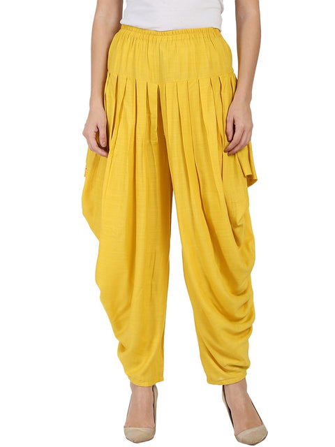Yellow rayon slub Ankle length pleated Dhoti