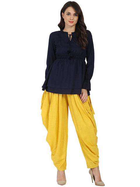 Yellow rayon slub Ankle length pleated Dhoti