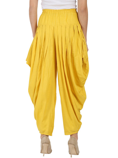 Yellow rayon slub Ankle length pleated Dhoti
