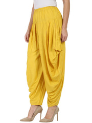 Yellow rayon slub Ankle length pleated Dhoti