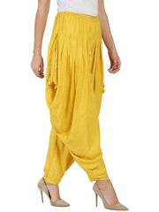 Yellow rayon slub Ankle length pleated Dhoti