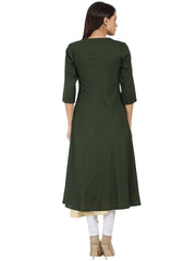 Green & off white 3/4th sleeve rayon double layer A-line kurta