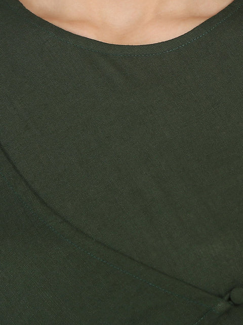 Green & off white 3/4th sleeve rayon double layer A-line kurta