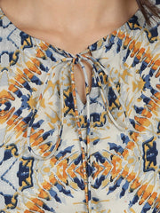 Blue printed 3/4th sleeve rayon Anarkali kurta with embroidery work