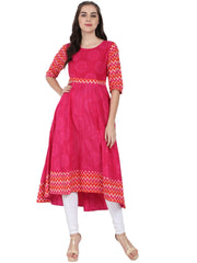 Pink printed 3/4th sleeve cotton Anarkali kurta