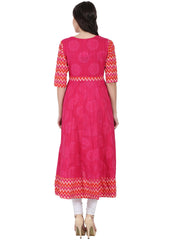 Pink printed 3/4th sleeve cotton Anarkali kurta
