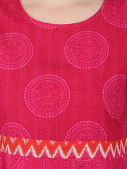 Pink printed 3/4th sleeve cotton Anarkali kurta