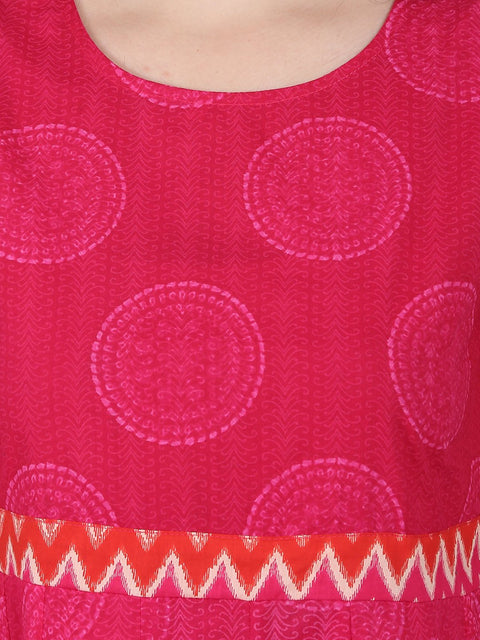 Pink printed 3/4th sleeve cotton Anarkali kurta