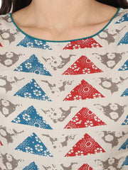 Blue printed sleeveless cotton A-line kurta with blue Palazzo